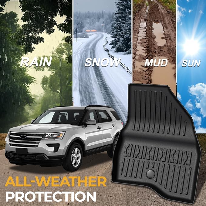 Floor Mats for Ford Explorer 2015-2019, All Weather Floor Mats Trunk Cargo Liner and Door Sill Guards Accessories, Full Coverage Set (Fit 7 Seats)