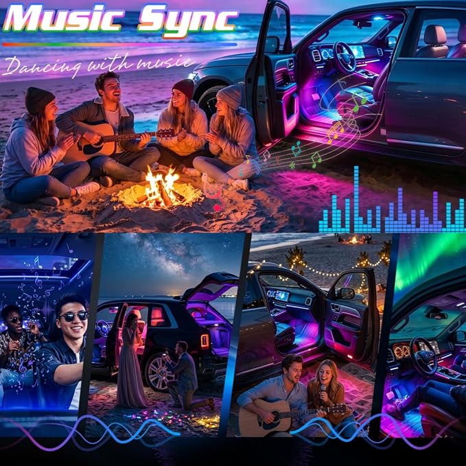 Led Lights for Car, Interior Car Lights, Car Accessories for Women Men | Great Kit For The Money|DIY 16 Million Colors|Music Mic Sync|Bluetooth App Remote Control|RGB 48LED Cigarette Lighter Adapter
