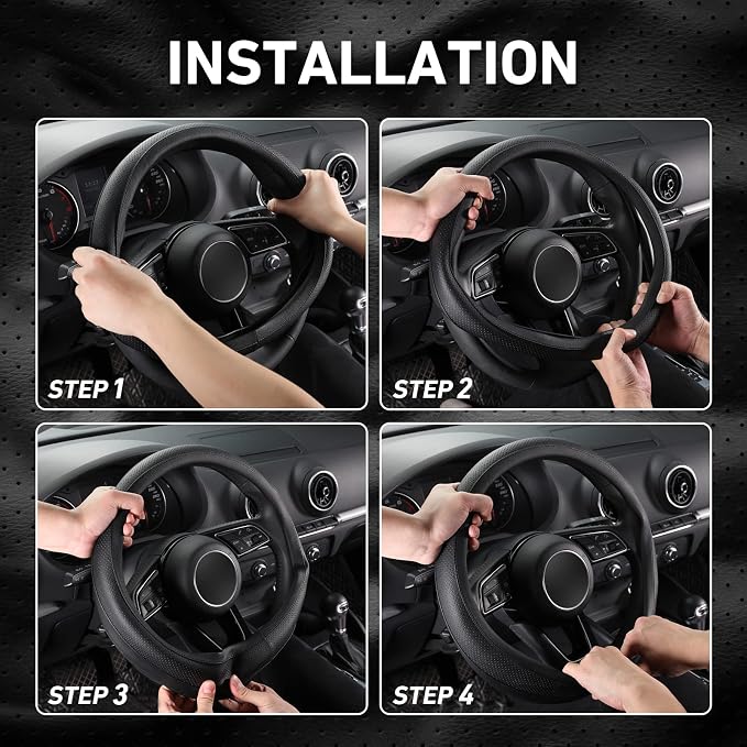 SEG Direct Black Car Steering Wheel Cover Small Size 14-14.25 inch (35.5-36 cm), for Prius Civic Model 3 Model Y Camaro, Breathable Microfiber Leather