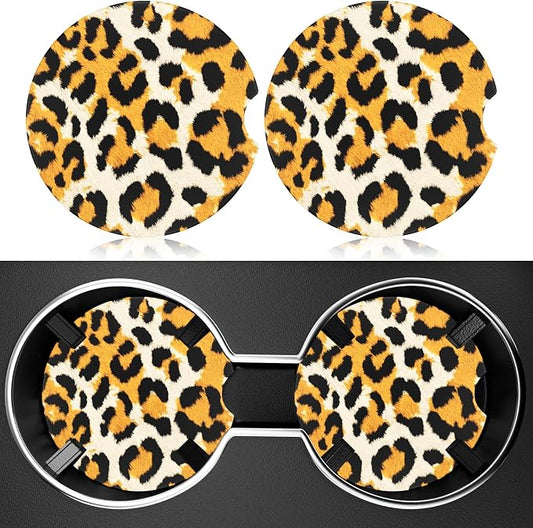 2 Pack Car Cup Holder Coaster, 2.63 inch Anti Slip Insert Absorbent Ceramic Car Coaster with Cork Base and Finger Notch, Cute Car Accessories Interior for Women, Cute Car Coasters.