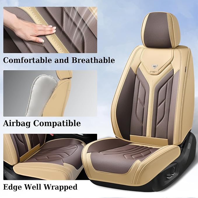 Coverado Seat Covers, Car Seat Covers Front Seats, Leather Seat Covers for Cars, Automotive Seat Covers Car Seat Protector Car Seat Cushion Universal Fit for Most Sedan SUV Pick-up Truck(Beige&Coffee)
