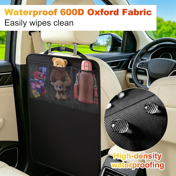 Kick Mats Back Seat Protector for Kids - 2 Pack Car Seat Back Cover with 3 Mesh Pockets Car Organizer Backseat Kick Protector for Child