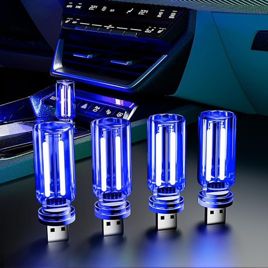 4 PCS USB Night Light Bulb,Touch Dimmable Retro Car Interior Ambient Light | Portable Glass Bottle Design Chubby Glow Light for Car, Truck, Bedroom, Blue Ambient Lighting