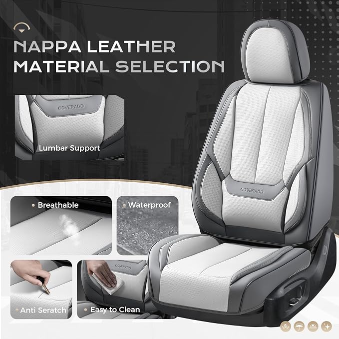 Coverado Car Seat Covers, Seat Covers for Cars, Waterproof Leather Auto Seat Protectors, Leather Car Seat Cushion, Car Interiors Accessories Universal Fit for Most Cars