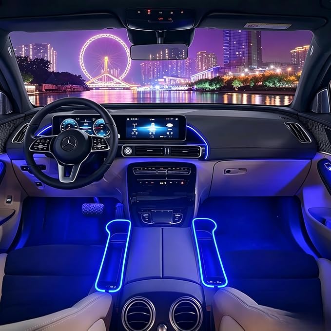 7 Color Led Car Seat Gap Organizer with 56W Fast Charger Car Console Organizer with Cup Holder Front Seat Gap Filler with USB Between Seat Cup Holder fit for Android iPhone (Black)