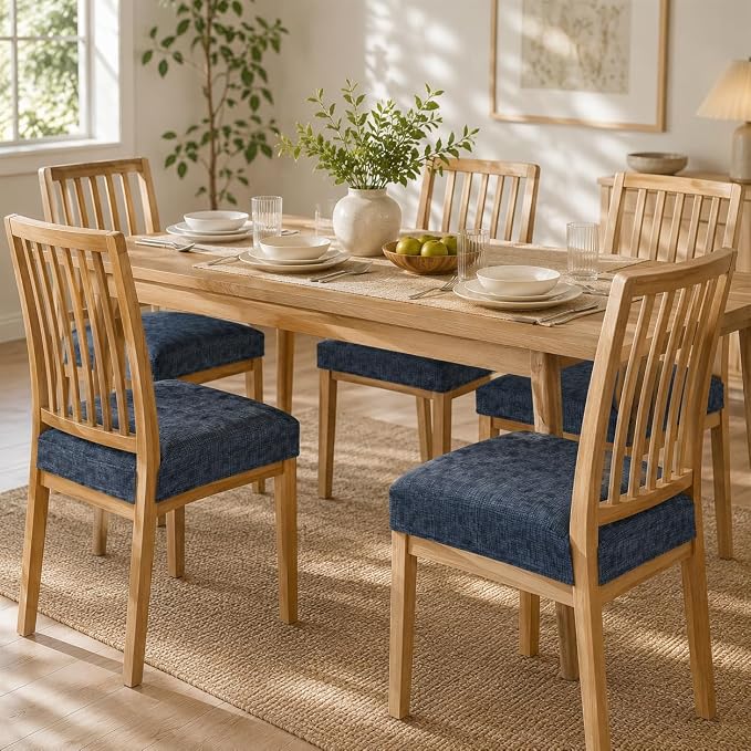 NILUOH Waterproof Seat Covers for Dining Room Chairs Set of 4, Stretch Printed Chair Seat Slipcovers Dining Chair Cover Removable Washable Chair Protctor Cover, Rear Covers