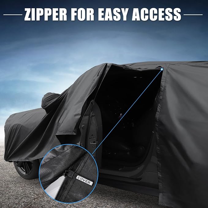 X AUTOHAUX Car Cover for Jeep Grand Cherokee 210D-PU Outdoor Full Car Cover All Weather with Door Zipper for Waterproof Windproof Sun Rain Snow Protection