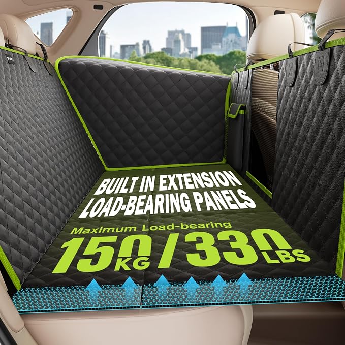 Pecute Back Seat Extender for Dogs 56.29 * 28.74 in, Car Window Fixing for Maximum Car Protection, Leather Fabric Dog Car Seat Cover for Back Seat, Waterproof, Scratch-Resistant, Support to 330 lbs