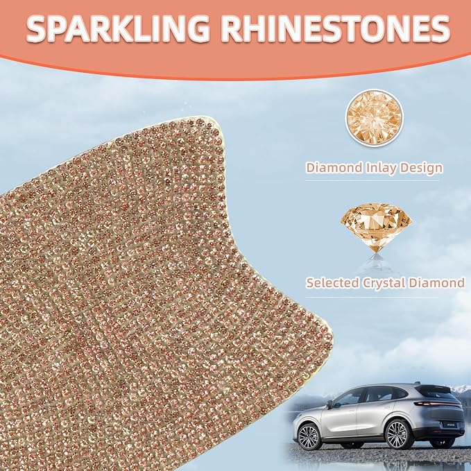 10 pcs Bling Diamond Car Door Handle Stickers, Bling Car Accessories for Women, Universal Rhinestone Crystal Glitter Door Handle Protector Stickers and Decals, Scratch Safety Reflective (Champagne)