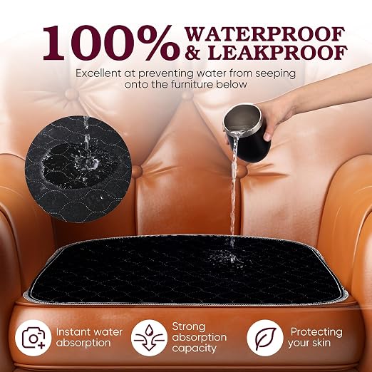 Waterproof Chair Pads for Incontinence 4 Pack Reusable Seat Protector Pads 22" x 21" Washable Chair Protector Seat Cover Chucks for Chairs Adults Elderly Kids Pets Black