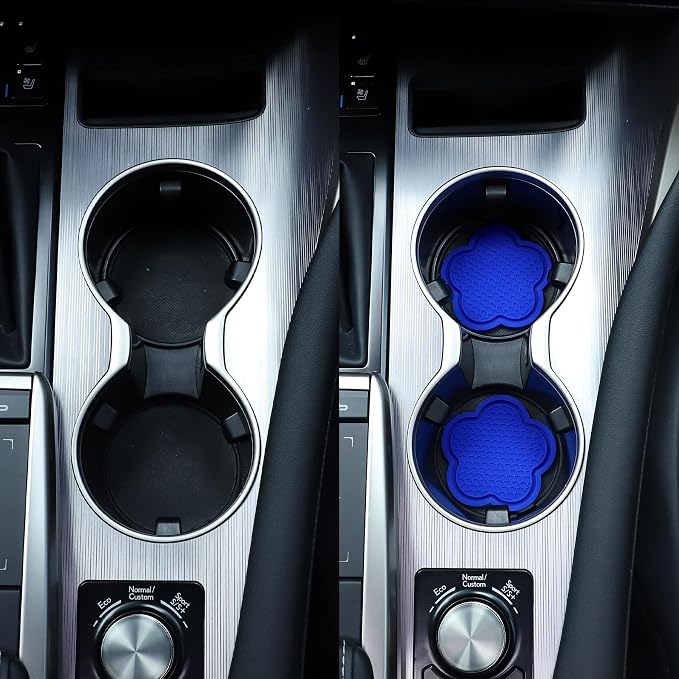 GaRhomxy Car Cup Holder Coaster, Universal Non-Slip Recessed Flower Shaped Cup Holders, Cute Car Accessories Interior for Women and Man Interior Sets 4 Pack (Blue)