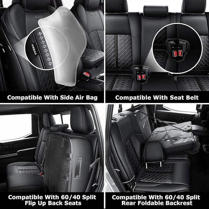 Leather Seat Covers Custom Fit for Tacoma Gen 4th (2024-2026) Double Cab | Custom Fit for SR, SR5, TRD PreRunner, TRD Sport, TRD Off-Road, Limited, Trailhunter - Fully Covered - Fit Like a Glove