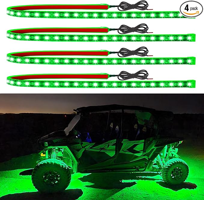 Car LED Strip Lights IP68 Waterproof Cuttable 24inch Green 4 Pcs | 12V Footwell & Underbody Lights, 5050 SMD Beads, Interior & Exterior Light, Fits SUVs, Trucks, Motorcycles, Boats, Golf Carts
