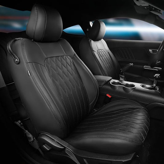 Custom for Ford Mustang Coupe Seat Covers 2015-2025 - Custom-Fit Full Set Faux Leather Car Seat Covers for Mustang Coupe Fastback GT/V6/EcoBoost 2015 2016 2017 2018 2019 2020 2021 2022 2023 2024 2025