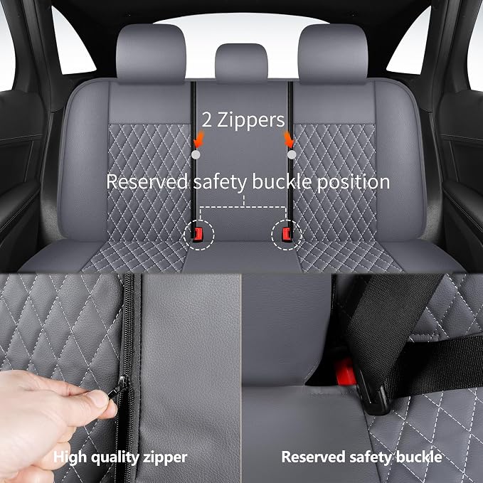 HChengkikz Car Seat Cover, Leather, Waterproof (Gray) | Breathable, PU Premium, Airbag Compatible, Universal Fit for Most Cars Sedans SUVs Vans and Trucks