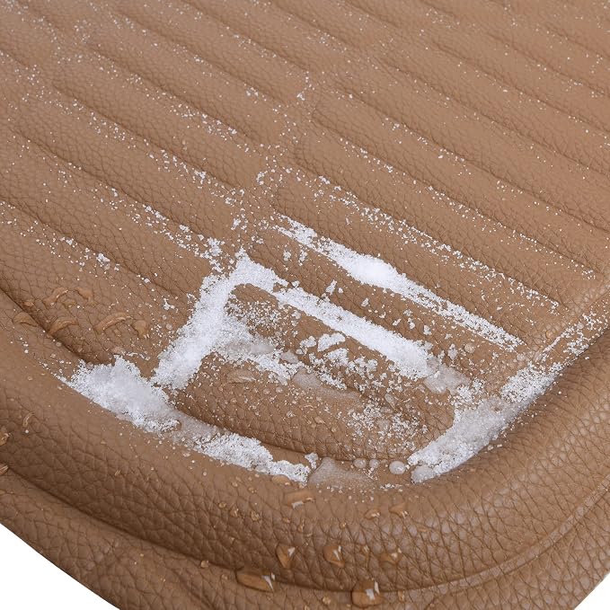 CASS Pass 4 Piece Leather Car Floor Mats -3D Waterproof All Weather, Universal Trim to Fit & Anti-Slip Burr Bottom Safety & Light Easy Clean Install for SUV Truck Auto Sedan Van (Beige)