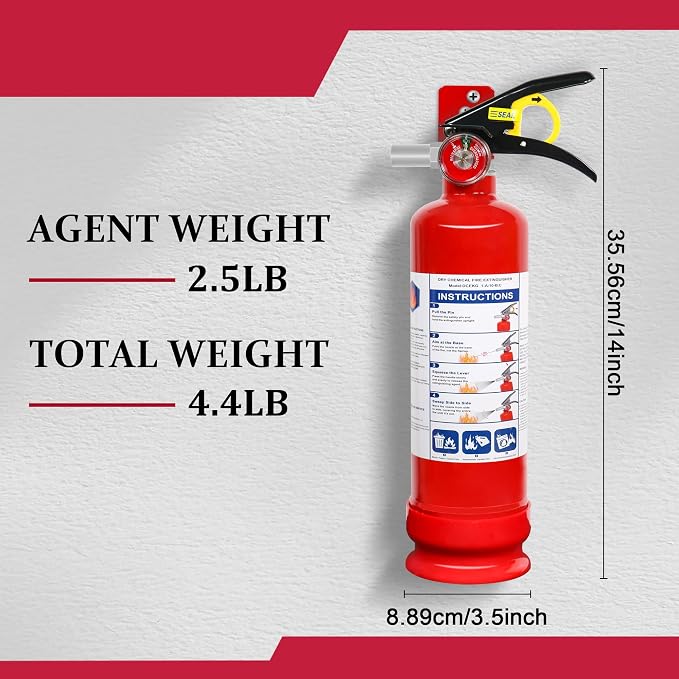 6-Pack ABC Dry Powder Fire Extinguishers, 2.5lb 1A:10B:C Multi-Class Fire Safety Gear with Quick Release Handle, Portable Fire Extinguisher for Home Kitchen Car Truck RV Boat Office