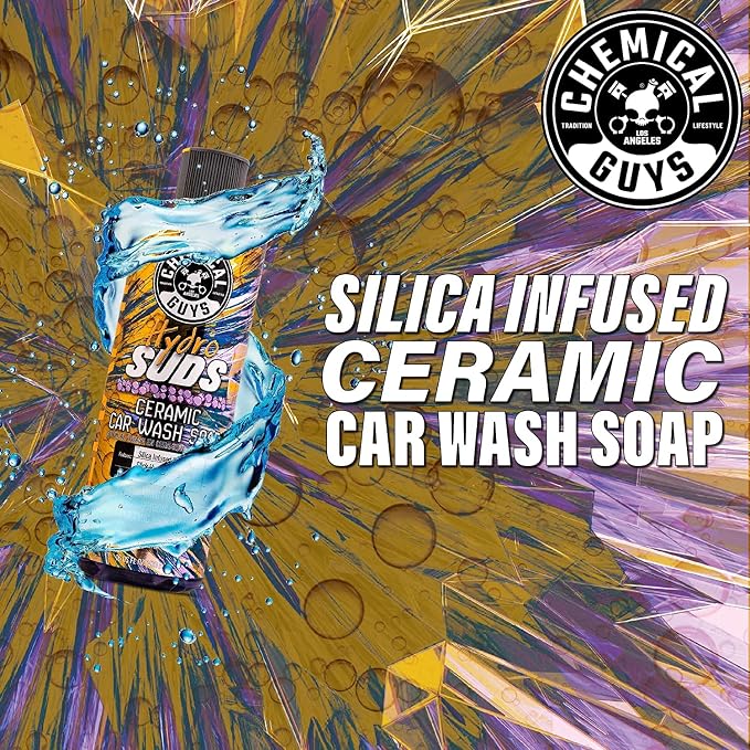 Chemical Guys, HydroSuds Ceramic High Foaming Car Wash Soap, Berry, 32 oz | Ceramic polymers add gloss and water beading, thick foam for cannons, guns or buckets