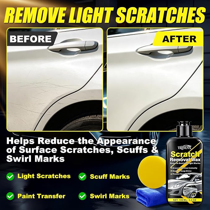 Car Scratch Remover, Scratch Remover for Vehicles, Scratch Removal Wax, Car Paint Scratch Repair, Helps Reduce Minor Scratches and Swirl Marks, Restores Gloss and Shine, 3.4 fl oz/100ml