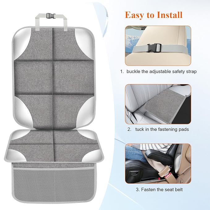 Car Seat Protector, Carseat Seat Protectors with Thick Padding and Upgraded Non-Slip Backing, Waterproof Seat Protector Under Baby Car Seat, 600D Fabric Car Seat Covers, Silver-Gray, 2PCS