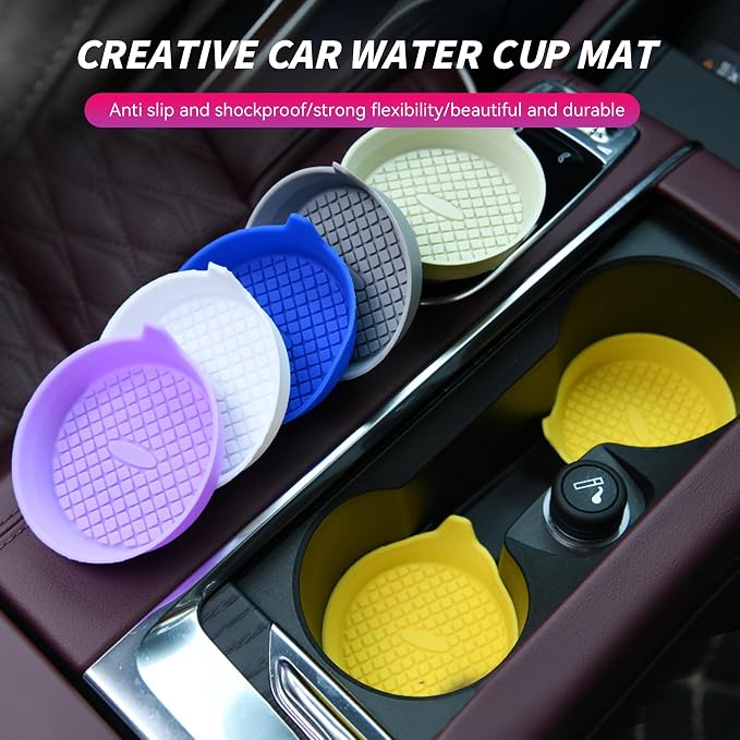 4 Pack Car Cup Coasters, Silicone Insert Recessed Car Cup Holder Coasters, Waterproof Non-Slip Sift-Proof Car Cup Mats, Universal Car Interior Accessories (Apricot)