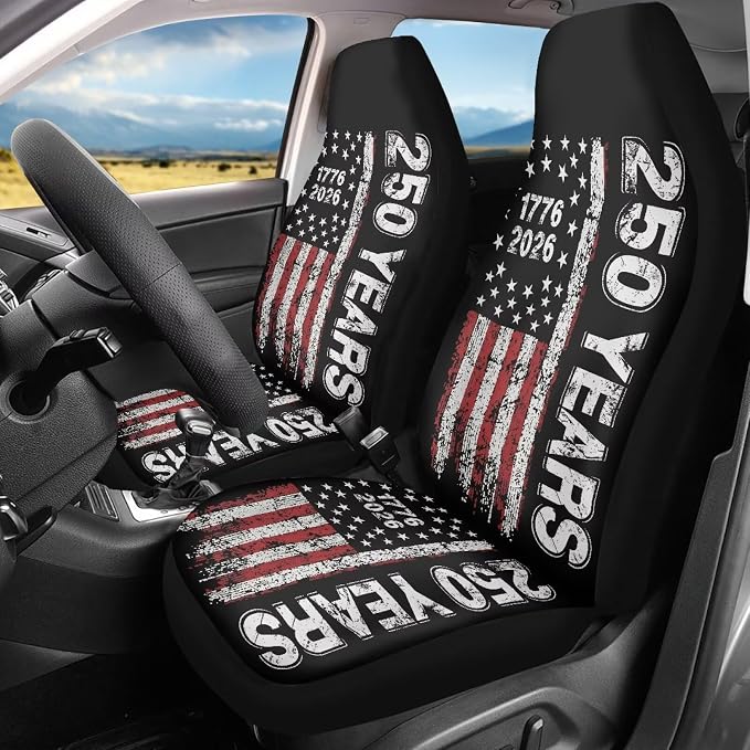 USA 250th Anniversary Car Seat Covers 2 Pcs Patriotic Car Seat Cover Removable Automotive Accessories Universal Fit for Most Cars SUVs and Sedans