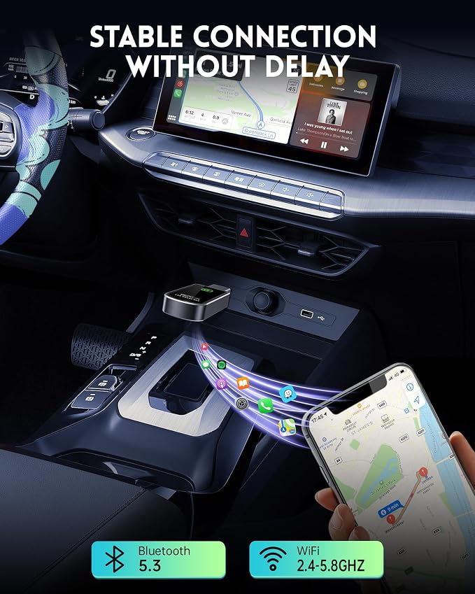 Amzfeel Wireless CarPlay Adapter for Apple iPhone iOS 10+ & Cars from 2015+, Mini Edition, Convert Factory Wired to Wireless CarPlay Dongle Plug & Play GPS Digital Media Receiver (Brushed Cobalt Blue)