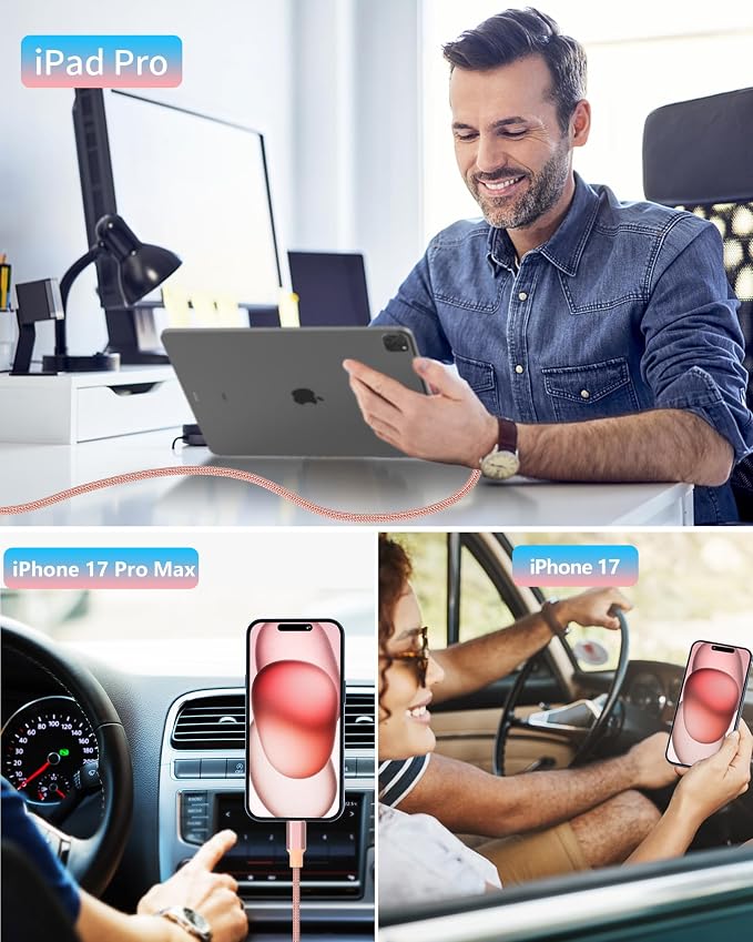 [Apple MFi Certified] iPhone 17 Car Charger, Linocell 90W Dual USB C Power Cigarette Lighter Car Carplay Charger with 2Pack Type C Braided Cable for iPhone 17/17 Pro Max/16 Pro/15/Galaxy S26/S25/Pixel
