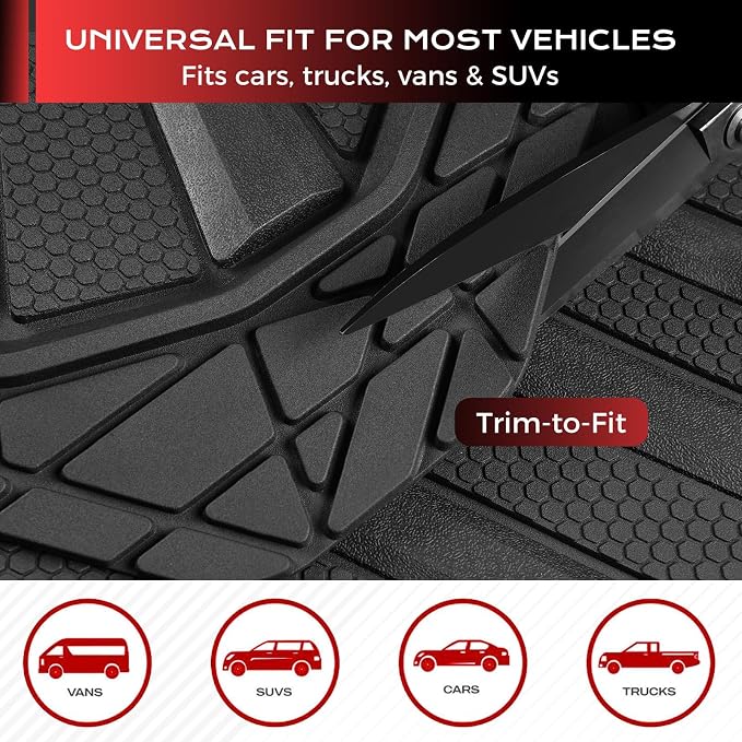 Coverado Car Floor Mats for Cars, Waterproof Car Mats All Weather Truck Floor Mats for SUV, Automotive Heavy Duty Floor Mat Full Set Universal Trim to Fit Car Mats for Cars SUV Truck (4 Pcs,Black)