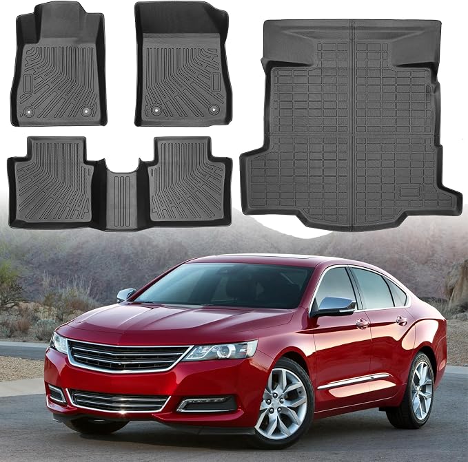 Floor Mats for Chevy Impala 2014-2020, Custom Fit TPE Liners | All Weather Waterproof Floor Mats with Cargo Liner, Heavy Duty Anti-Slip TPE Protection, Full Set for 1st & 2nd Row