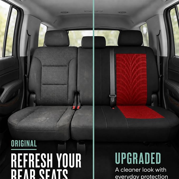 FH Group Rear Set Travel Master Car Seat Covers - Universal Fit, Split Bench Rear Seat, Washable, for SUV, Sedan, Red