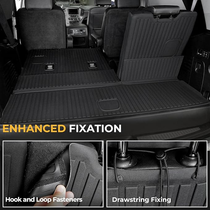Floor Mats for Chevy Tahoe/GMC Yukon 2015-2020, All Weather Floor Mats Trunk Cargo Liner with Backrest Protectors and Door Sill Guards Accessories, Full Coverage Set (Fit 7 Seats)