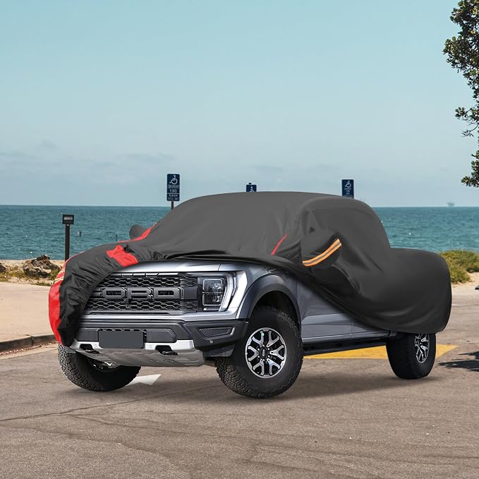 Car Cover Outdoor Automobiles Waterproof All Weater Truck Cover for Nissan Frontier, Ford F100 Ranger, Chevy C10 S10 etc, Regular Cab Short Box. Length: Up to 210 inches.