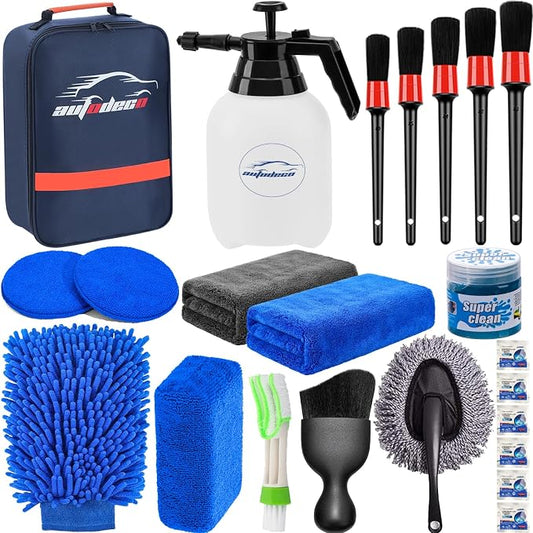 23Pcs Car Detailing Kit Wash Cleaning Kits with Pump Foam Sprayer Wash Brush Large Wash Mitt Towels Complete Interior Exterior Car Detailing Supply Set Blue