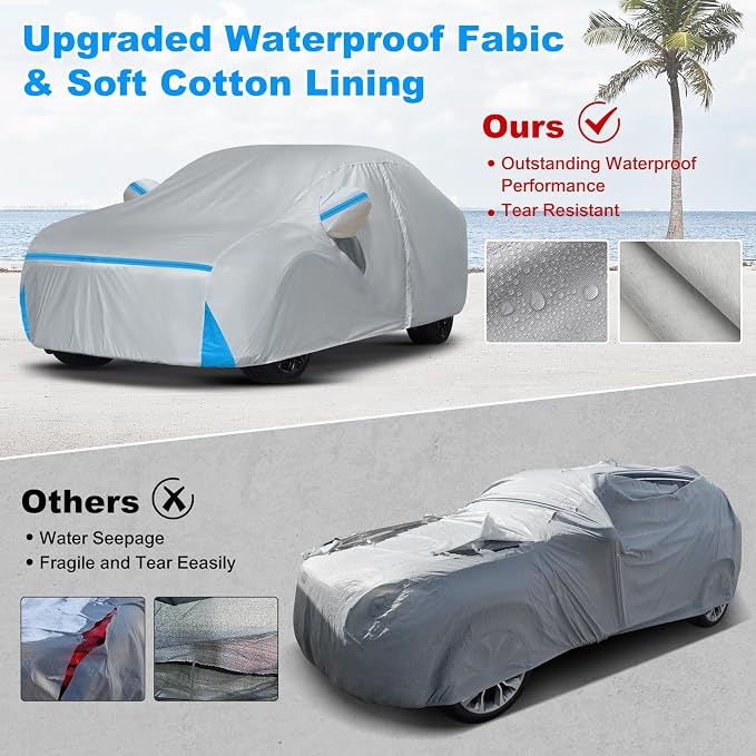 Car Cover for 1999-2026 Nissan Sentra, Waterproof Custom-fit All Weather Sun Rain UV Dust Snow Wind Protection Outdoor Sentra Full Car Cover with Door Zipper and Cotton Lining-Grey