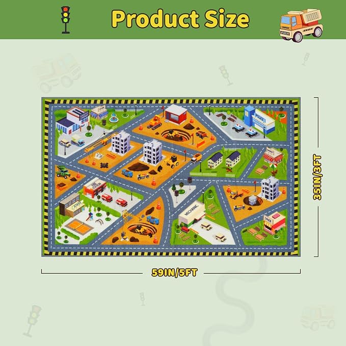 STARUIA Kids Carpet Playmat Rug, 3x5 Ultra Non-Slip Car Rug Play Mat Learn and Have Fun Educational City Road Car Carpet for Kids, Washable Car Kid Rugs for Boys Room Playroom Nursery