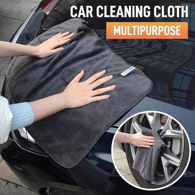 SINLAND Microfiber Car Drying Towels Detailing 16 x 24inch 6 Pack Grey | Ultra Absorbent, Soft, Car Wash Cleaning Cloth, Auto Detailing Towels, 380gsm