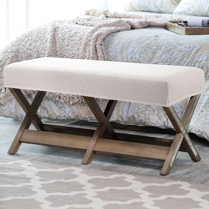 Fuloon Waterproof Dining Bench Cover, Removable Bench Slipcover Washable Bench Seat Protector Cover for Living Room, Bedroom, Kitchen (Pale Beige)