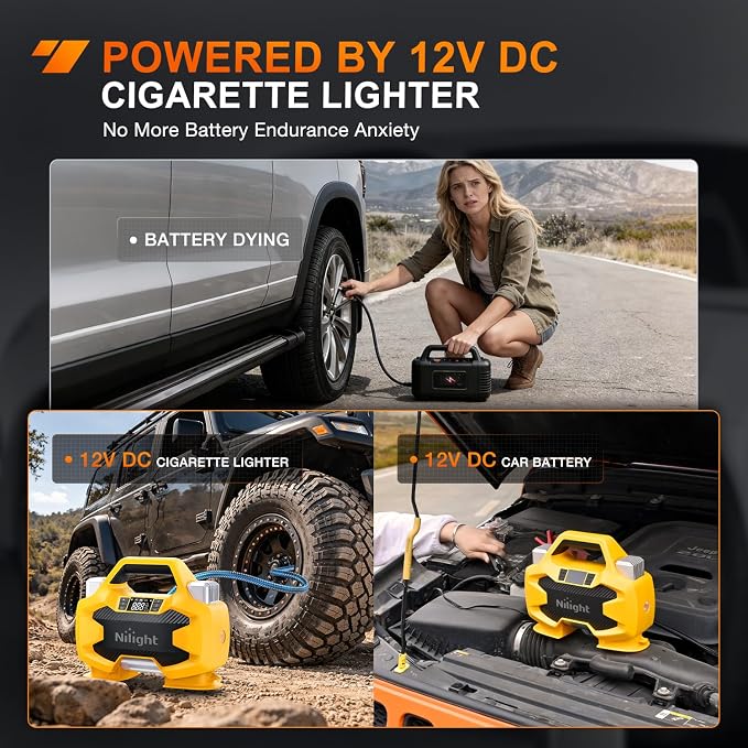 Nilight Portable DC 12V Heavy Duty Tire Inflator Dual Cylinders and Dual Motors Tire Pump 150PSI Air Pumps Auto Shutoff with Screen and LED Light Air Compressor for Pickup Truck ORVs SUVs Cars
