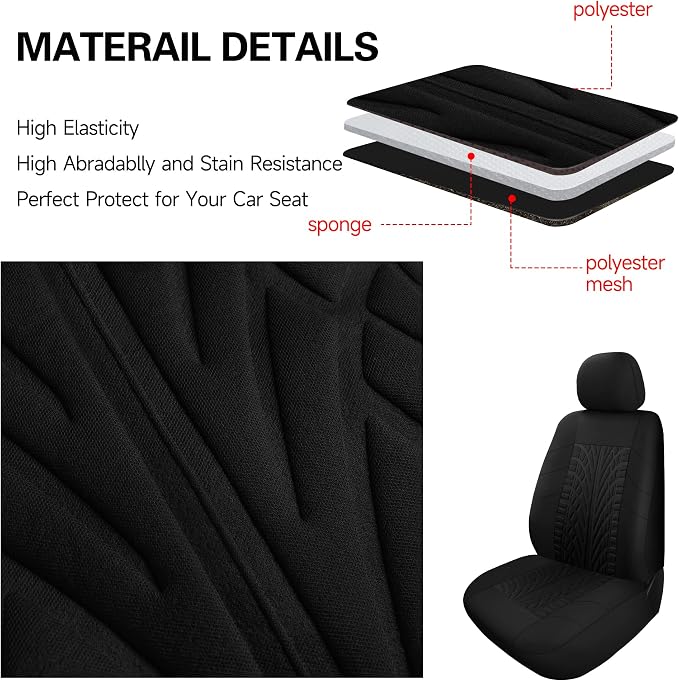 Pariitadin Car Seat Covers Front Pair, Washable and Breathable Seat Covers for Cars, Universal Fit Car Interior Covers for Most Sedan Truck SUV, Black