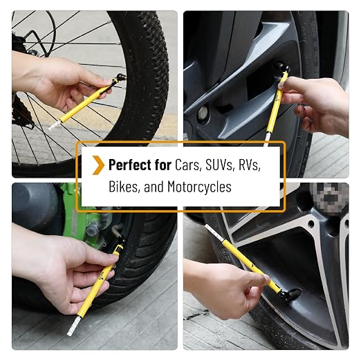 UNCO- Pencil Tire Pressure Gauge, 2 Pack, 10-75 PSI, Yellow, Stainless Steel Body, Metal Made Nozzle, Rust and Corrosion Resistant, Pencil Air Pressure Gauge for Tires, 3 Measurements for Cars, Bikes