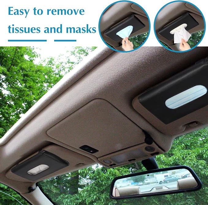 Mudder 2 Pcs Car Tissue Mask Holder Sun Visor Car Napkin Holder PU Leather Car Tissue Box Hanging Tissue Dispenser for Car Tissue Case Holder for Car Vehicle Backseat Interior Accessories (Black)