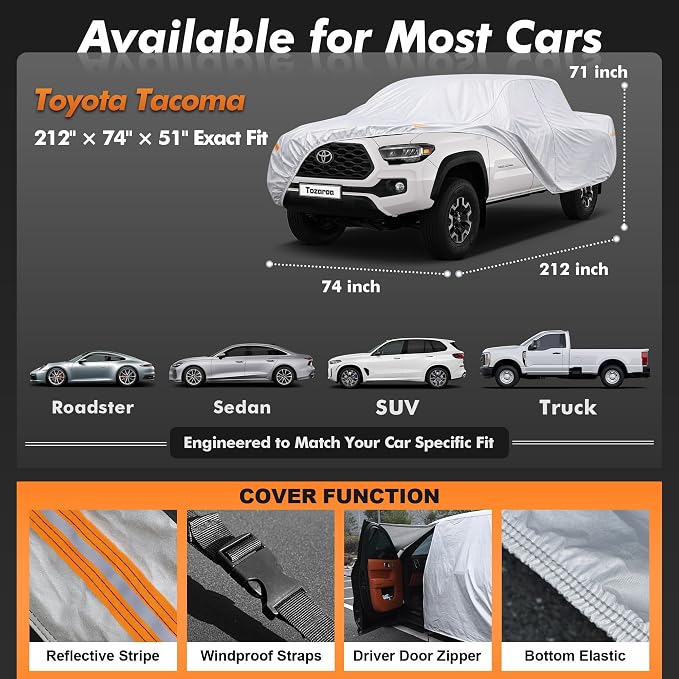 Truck Cover Waterproof All-Weather,Outdoor Full Exterior Pickup Covers Custom Fit for Nissan Frontier,Ford F150,Chevy C10,GMC Canyon Sierra 1500,Ram 1500 etc Size T1(See Size Chart)