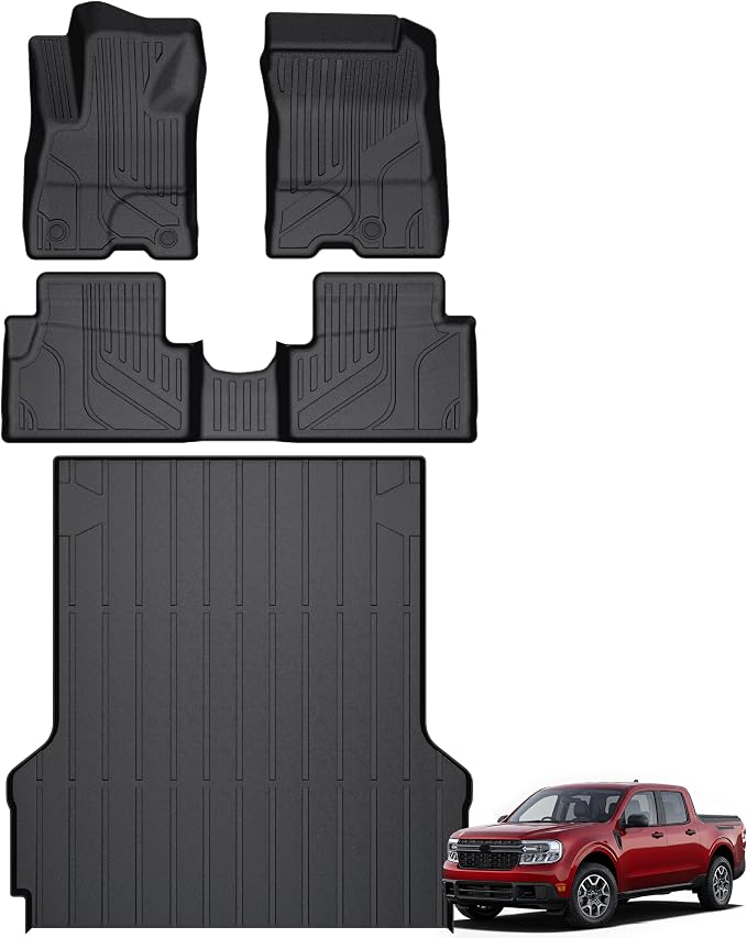 KARPAL Floor Mats for 2022-2025 2026 Ford Maverick Hybrid (Not Fit Gas) | All Weather TPE Custom Fit Ford Maverick Hybrid Accessories 1st&2nd Row Floor Liner & Bed Mat Full Sets