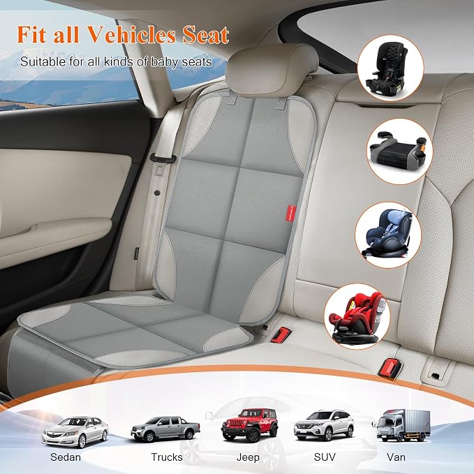 Car Seat Protector for Child Car Seat, 600D Fabric Safe Car Seat Cover with Upgraded Non-Slip Backing, Waterproof Carseat Seat Protectors with Thick Pad, 1PCS
