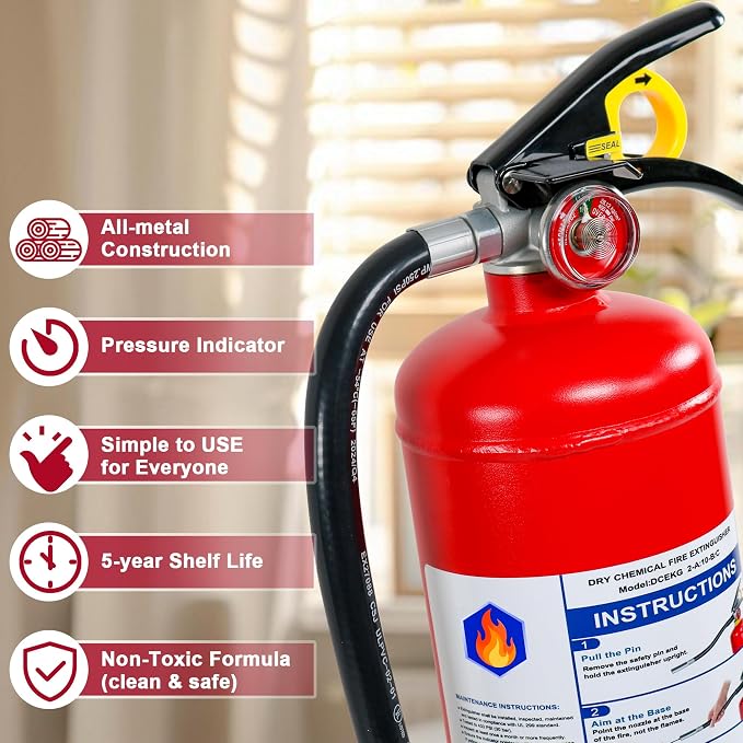 2-Pack ABC Dry Chemical Fire Extinguishers, 5 lb 2A:10B:C Rating for Home, Business, Boat, Truck, Quick Release Handle, Ideal for Electrical & Grease Fires, Car Dry Powder Fire Extinguisher