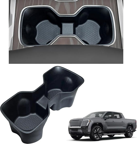 Center Console Cup Holder Inserts for 2024-2026 Chevrolet Silverado EV RST & LT/GMC Sierra EV Denali Accessories Noise-Free TPE Middle Console Drink Holder Organizer Non-Slip Cup Holder Protector