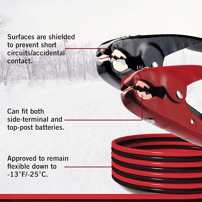 Cartman 2 Gauge 20 ft Heavy Duty Jumper Cables with Carry Bag | Dual-Connection Clamps, High-Density CCA Conductors, Cold-Resistant TPR Jacket