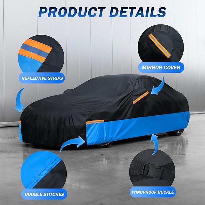 Car Cover Waterproof All Weather Outdoor Windproof Dustproof UV Protection Fit Coupe Ford Mustang 1994-2024, Chevrolet Corvette, Audi R8 etc.