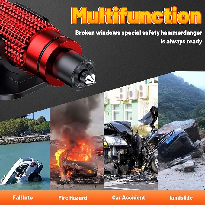 smosun Safehammer - Upgraded Safe Hammer Glass Breaker Under Water, Car Hammer Seatbelt Cutter Window Breaker Emergency Escape Tool, Safehammer Glass Breaker for New Cars (3PCS Red & Black & Silver)